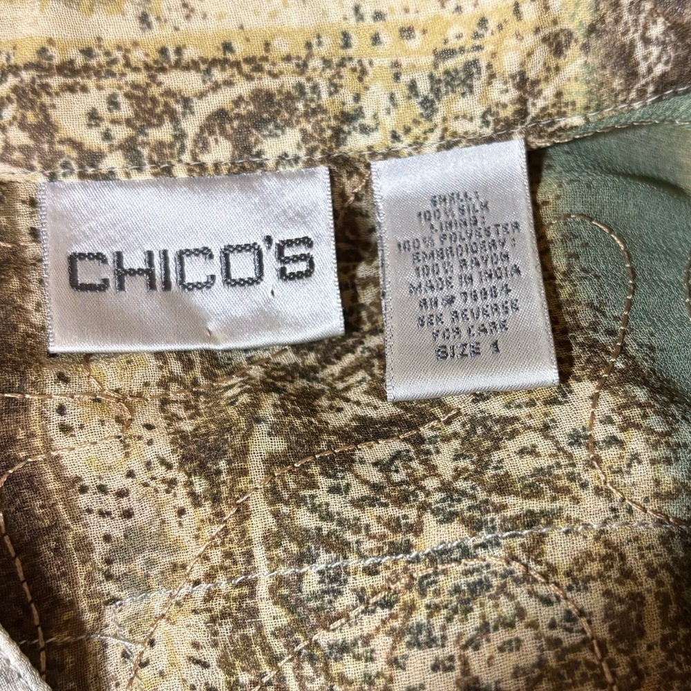 Chico’s Colorful Patchwork Silk Button-Up Jacket‎ - image 8